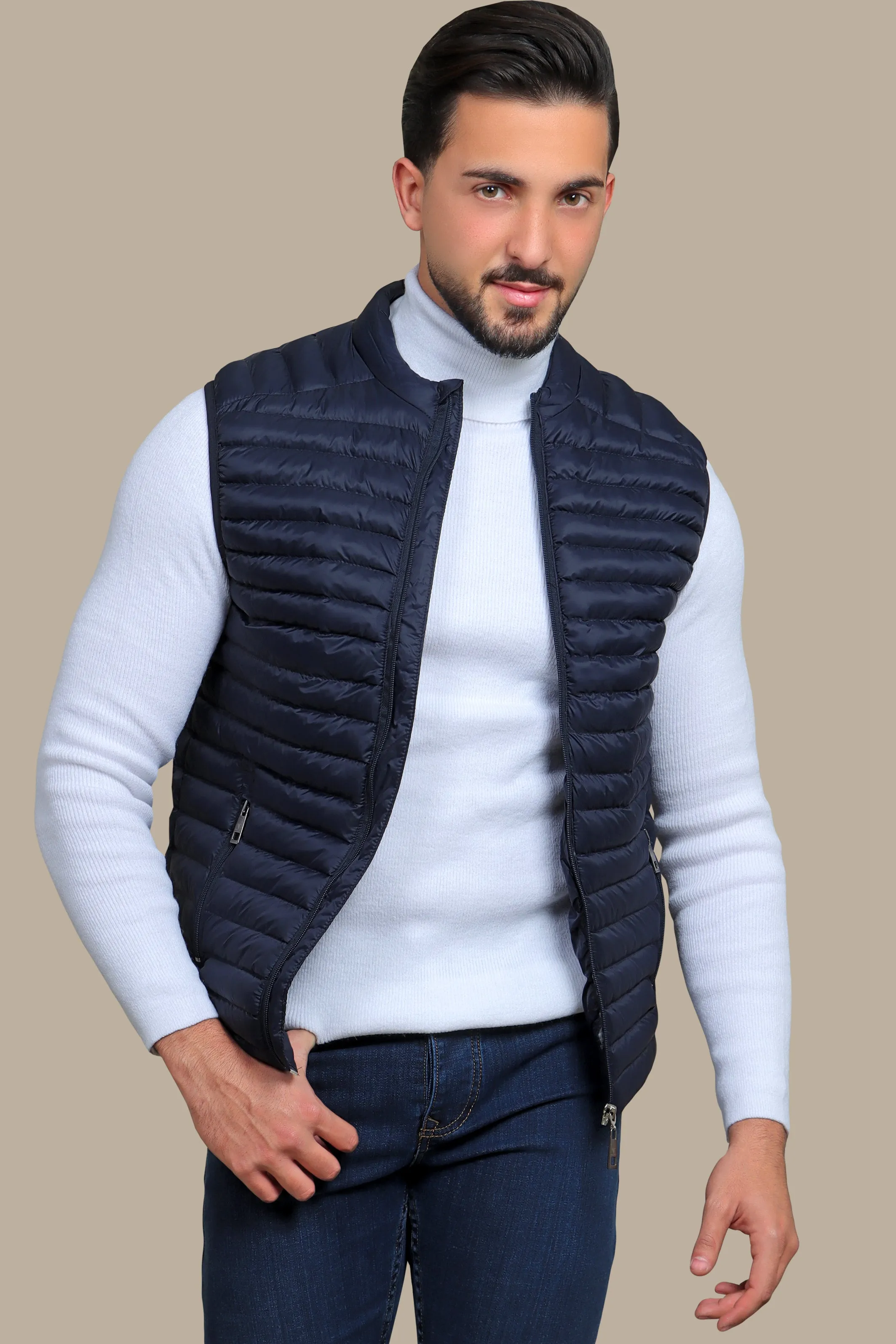 Midnight Luxe: Navy Padded Puffer Vest for Sleek Comfort