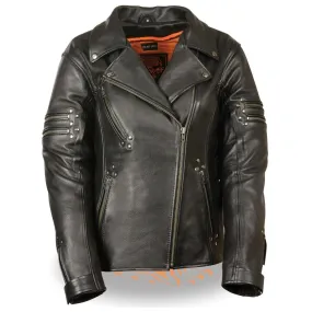 Milwaukee Leather MLL2585  Women's Fitted Belt-less Black Leather Motorcycle Jacket with Rivet Detailing and Gun Pockets