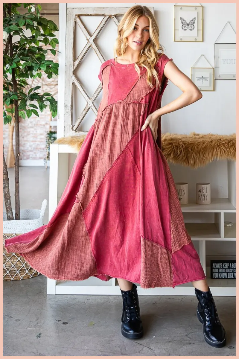 Mineral Washed Patchwork Dress | Final Sale