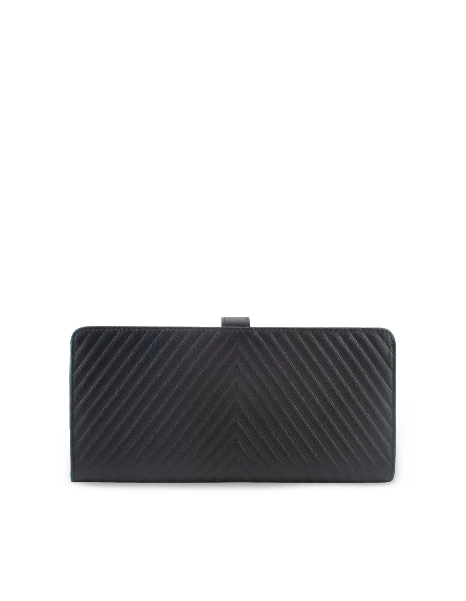 Mocha Chevron Leather Travel Wallet - Black/Light Gold