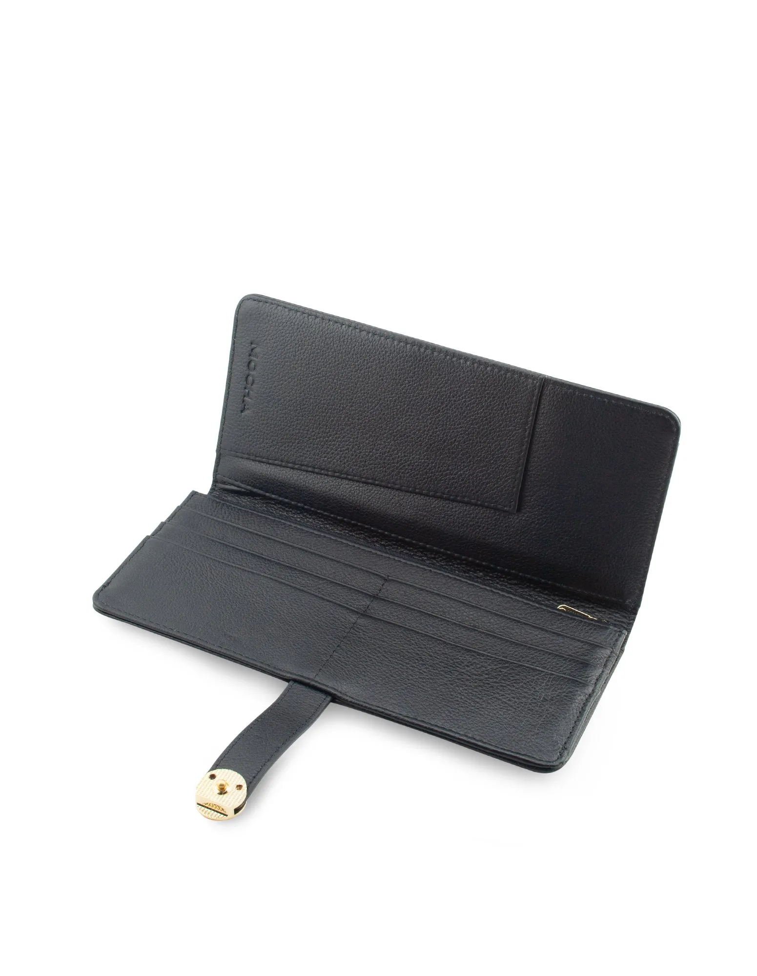 Mocha Chevron Leather Travel Wallet - Black/Light Gold