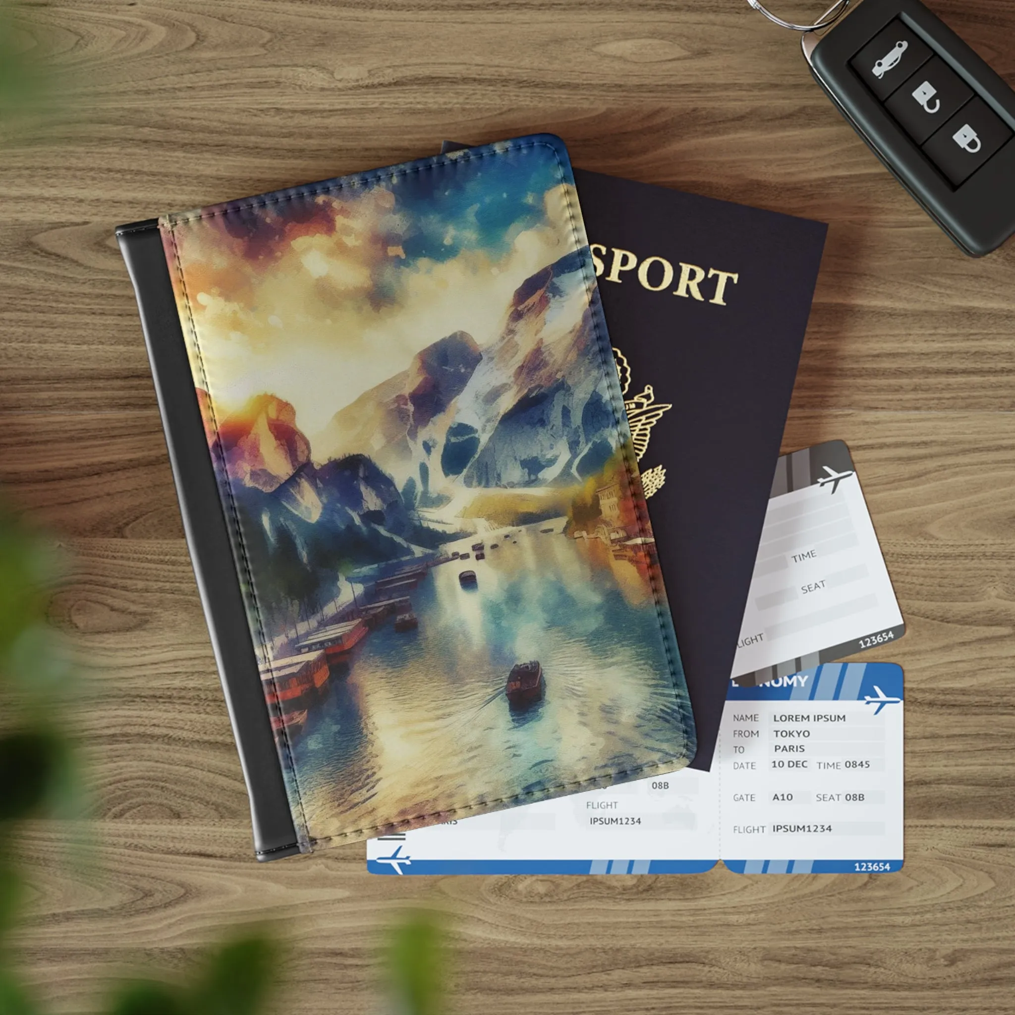 Mountain view and lake Passport Cover