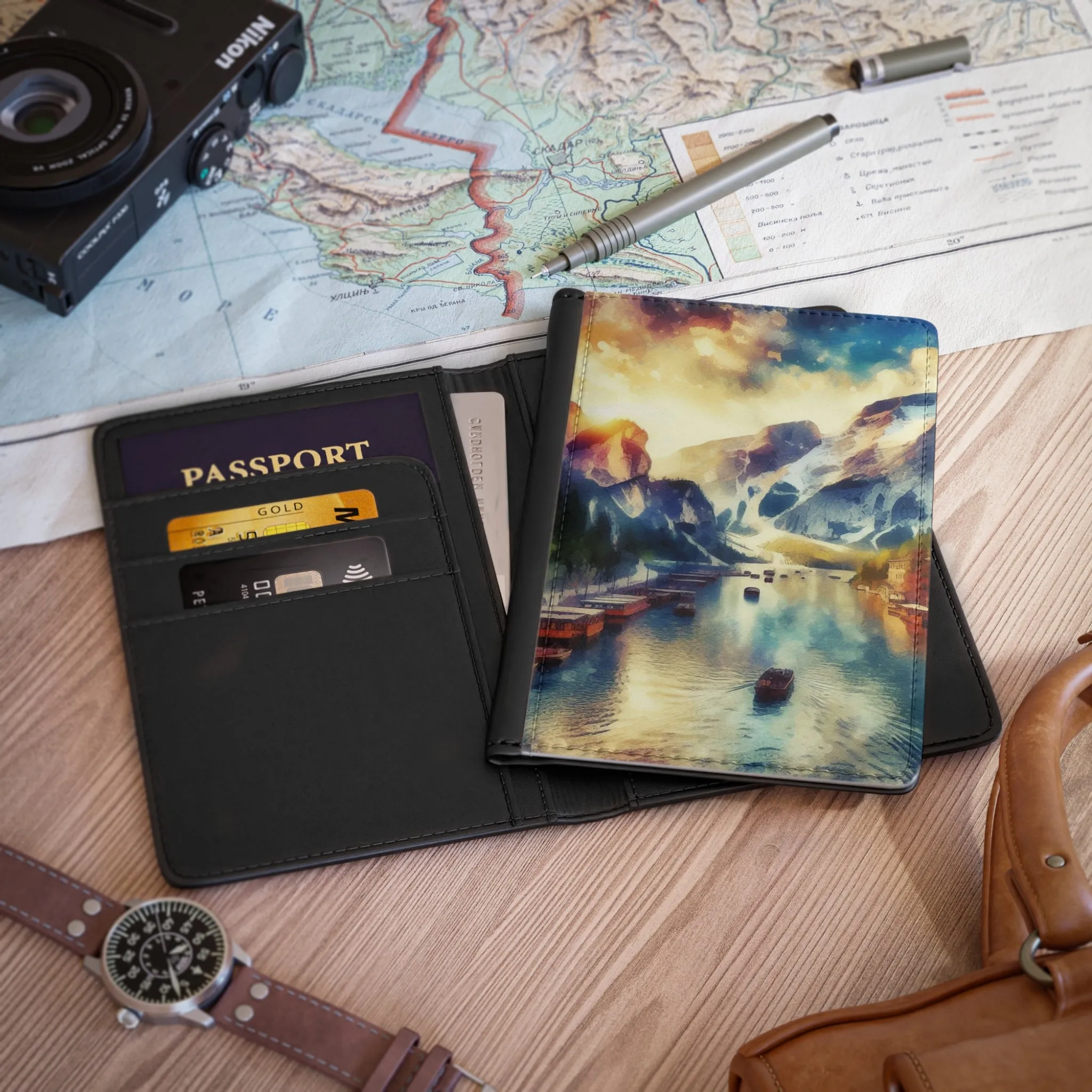 Mountain view and lake Passport Cover