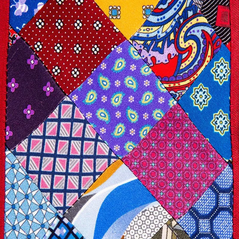 Multi Colour Patchwork Red Bordered Silk Tie