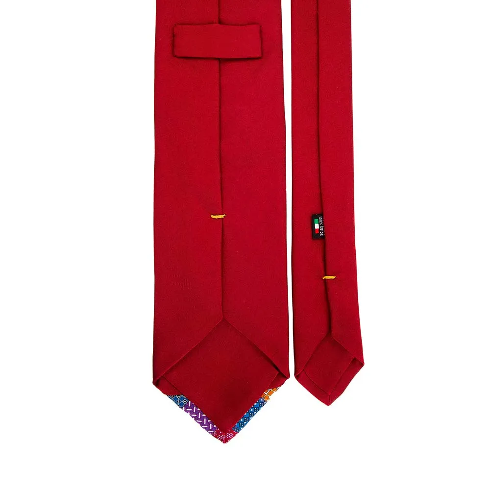 Multi Colour Patchwork Red Bordered Silk Tie