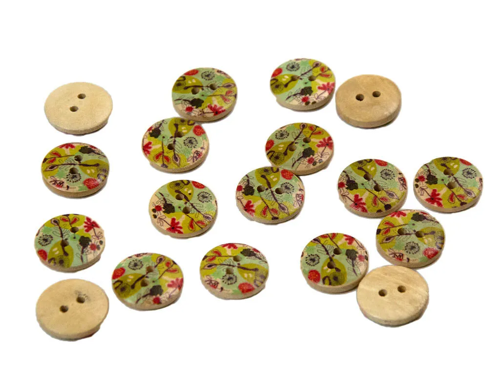 Multicolour Leaves Printed 2 Hole Wooden Buttons