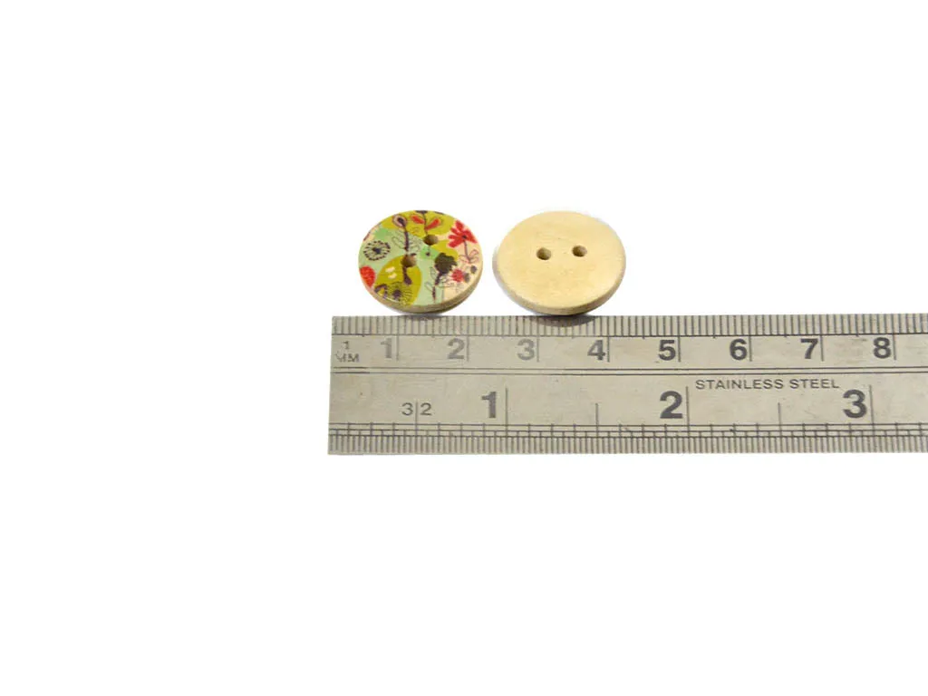 Multicolour Leaves Printed 2 Hole Wooden Buttons