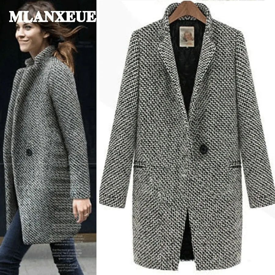 New Plus Size Solid Casual Windbreak Trench Coats Para Mulheres Slim Button Full Sleeve Turn-down Collar Woman Clothing Winter