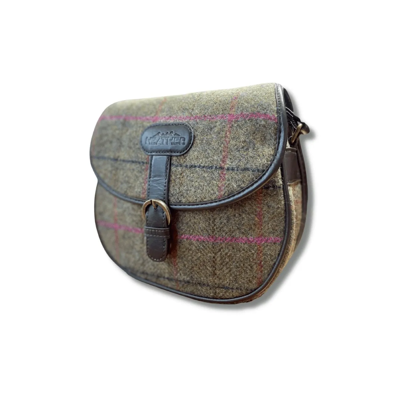 Olive Green Tweed Cross Body Saddle Bag