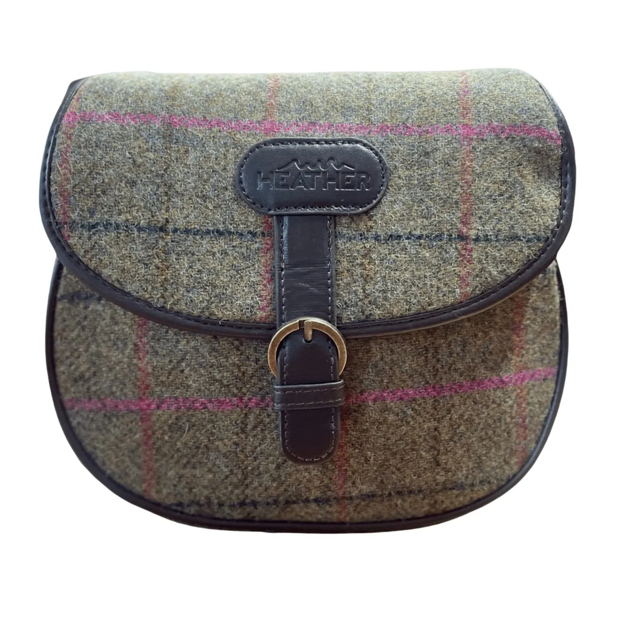 Olive Green Tweed Cross Body Saddle Bag