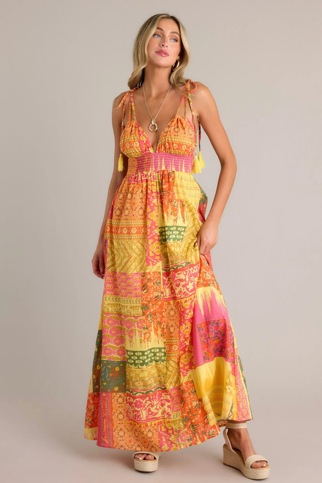 Patchwork Paradise Cotton Orange Multi Maxi Dress