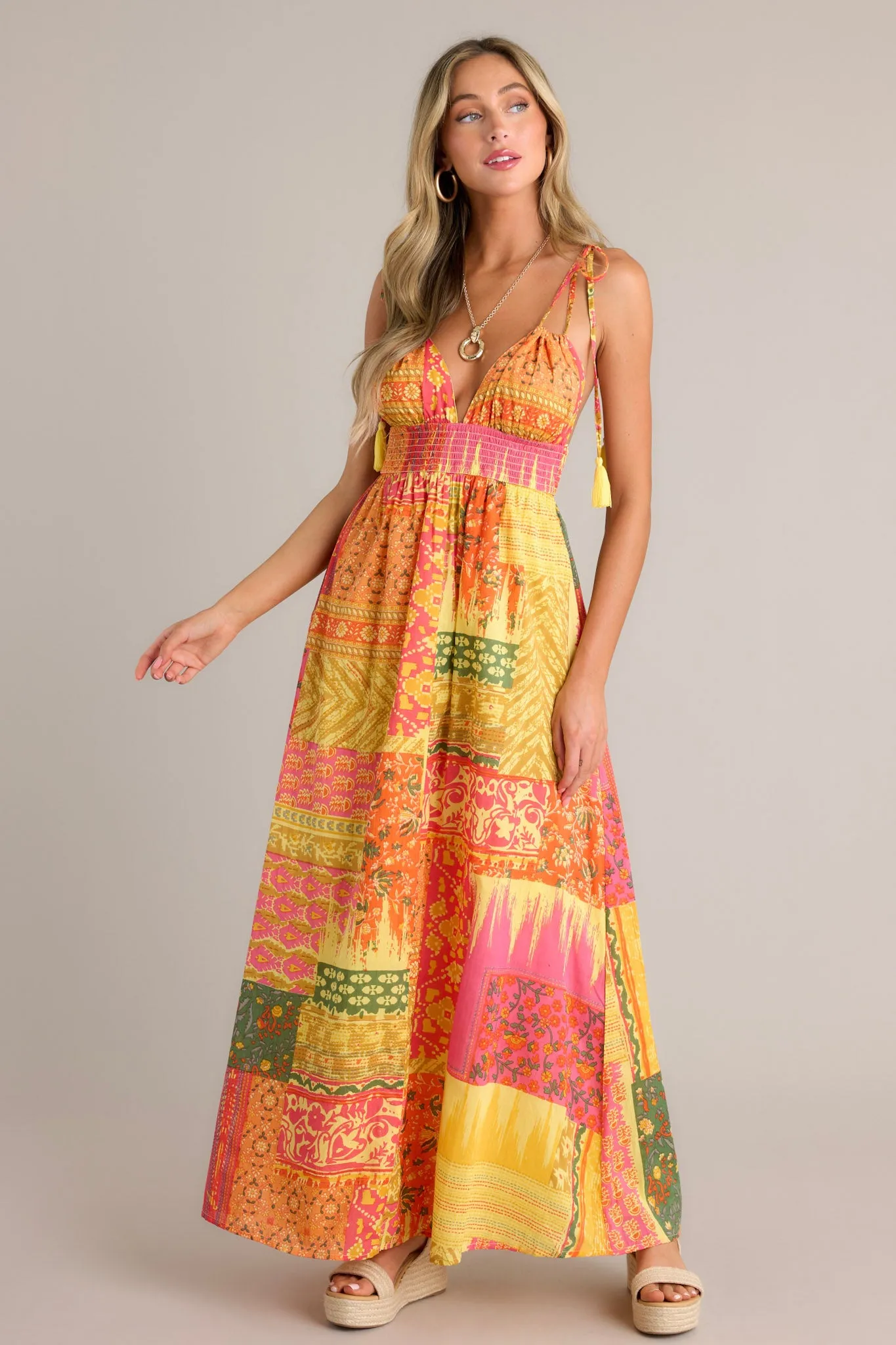 Patchwork Paradise Cotton Orange Multi Maxi Dress