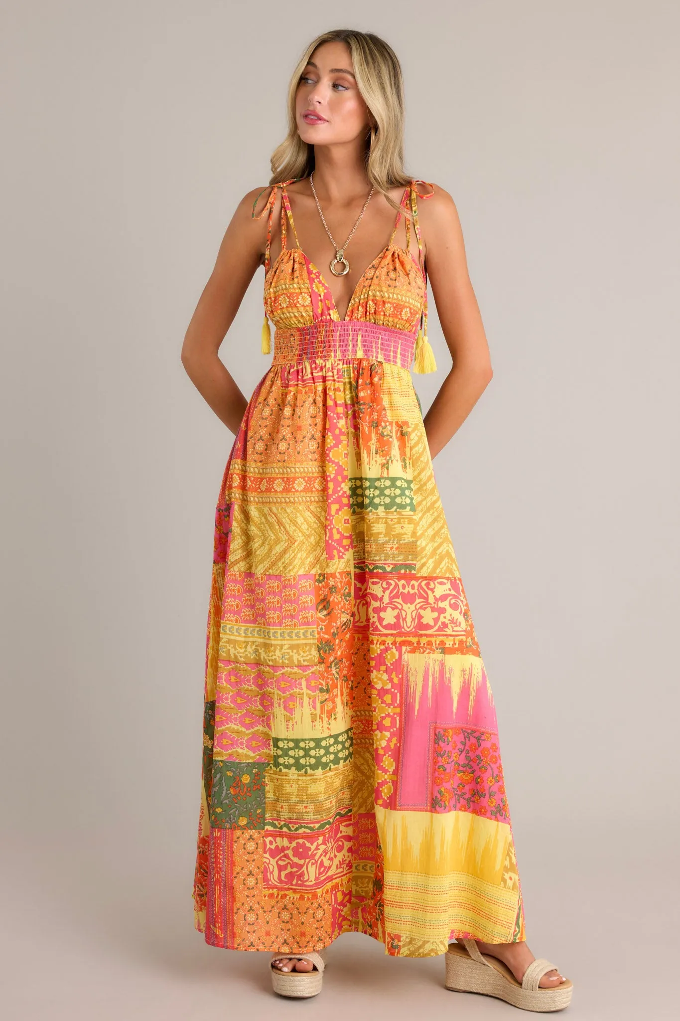 Patchwork Paradise Cotton Orange Multi Maxi Dress