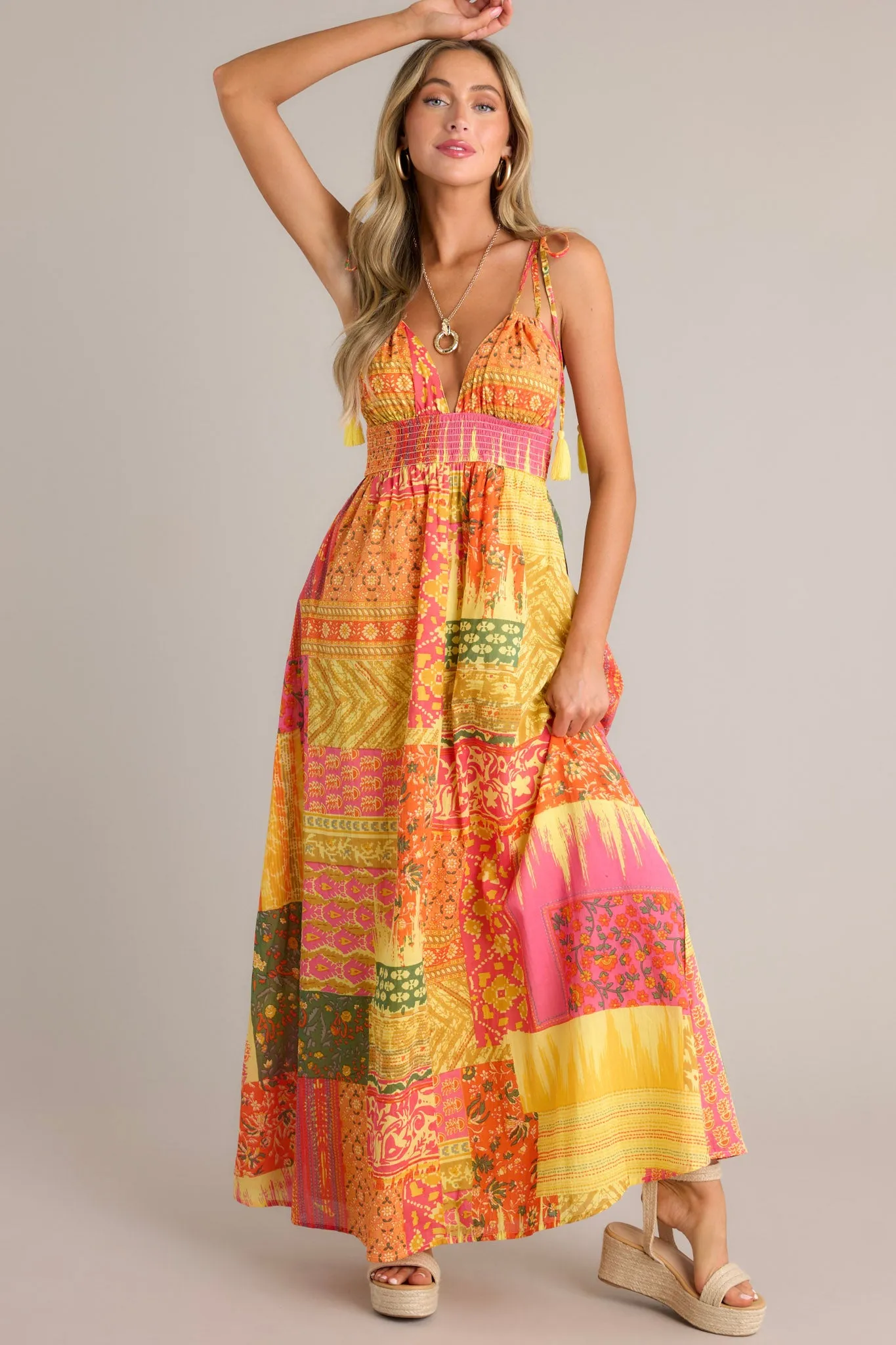 Patchwork Paradise Cotton Orange Multi Maxi Dress