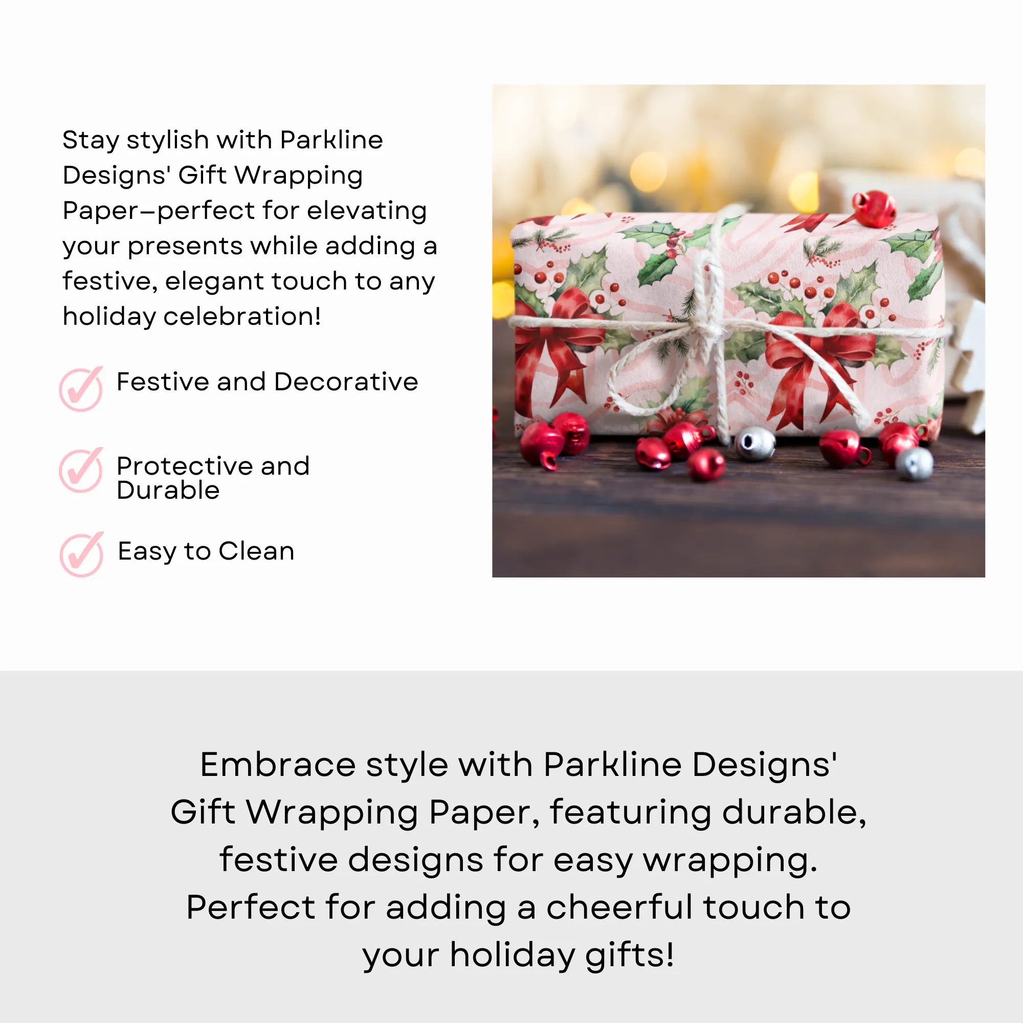 Pink Mistletoe Magic | Holiday Wrapping Paper Roll Christmas Gift Wrap Elegant Christmas Themed Decorative Paper for Eco-Friendly Holiday Gifting