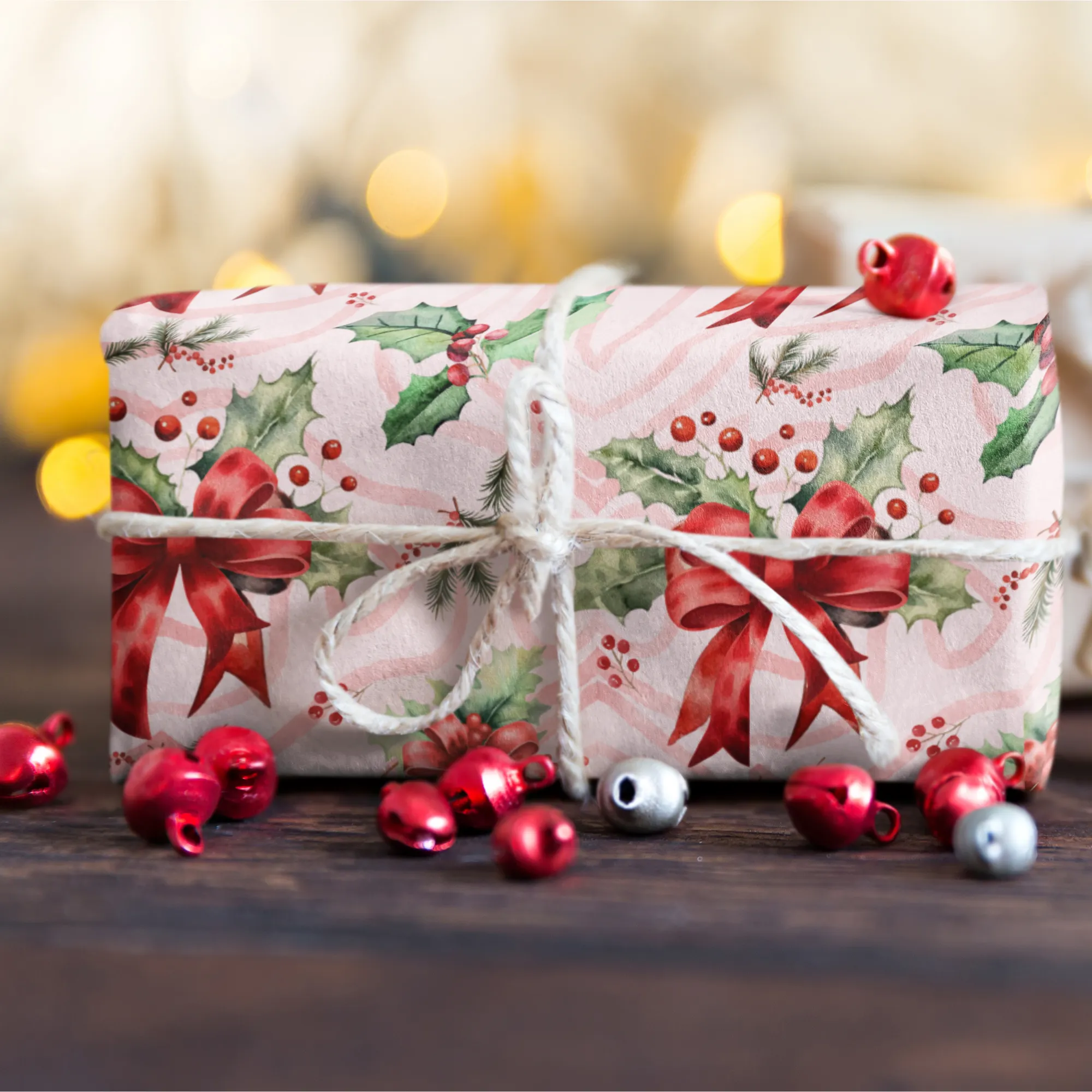 Pink Mistletoe Magic | Holiday Wrapping Paper Roll Christmas Gift Wrap Elegant Christmas Themed Decorative Paper for Eco-Friendly Holiday Gifting