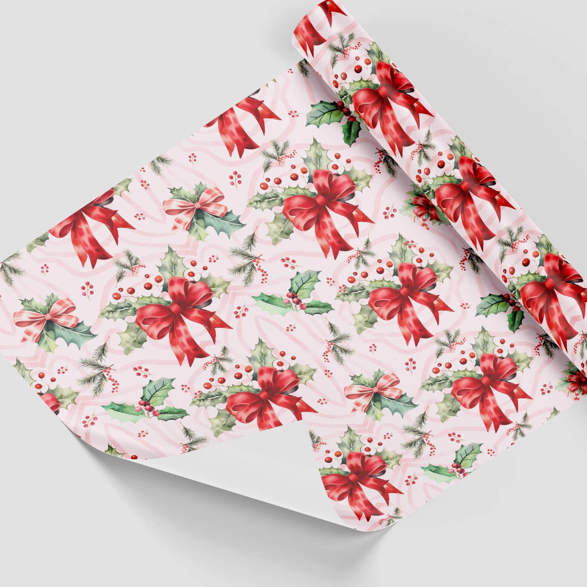 Pink Mistletoe Magic | Holiday Wrapping Paper Roll Christmas Gift Wrap Elegant Christmas Themed Decorative Paper for Eco-Friendly Holiday Gifting