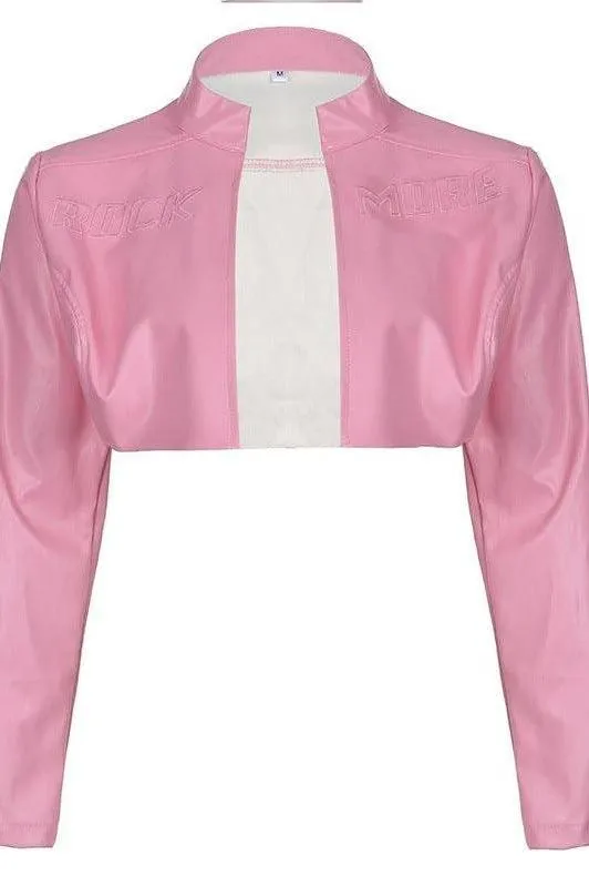 Pink PU leather motorcycle jacket