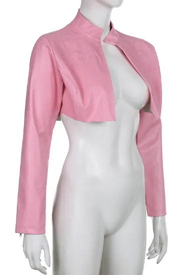 Pink PU leather motorcycle jacket
