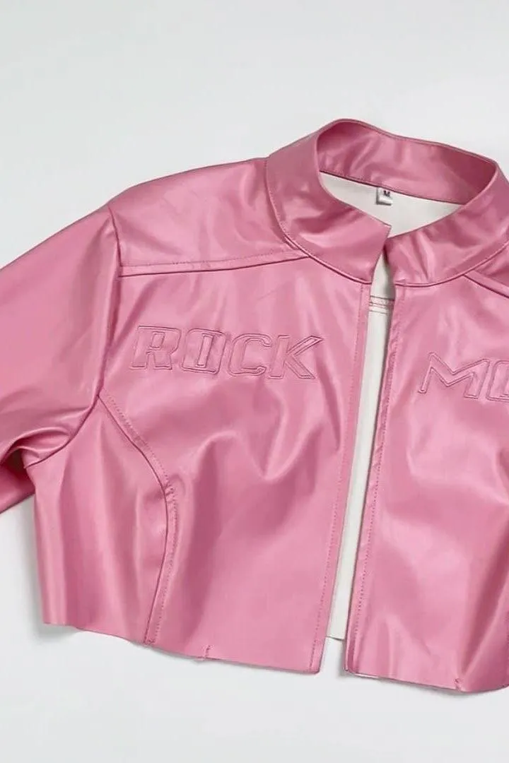 Pink PU leather motorcycle jacket