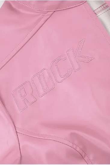 Pink PU leather motorcycle jacket