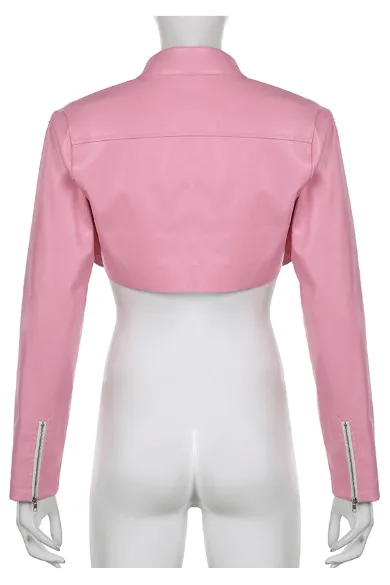 Pink PU leather motorcycle jacket