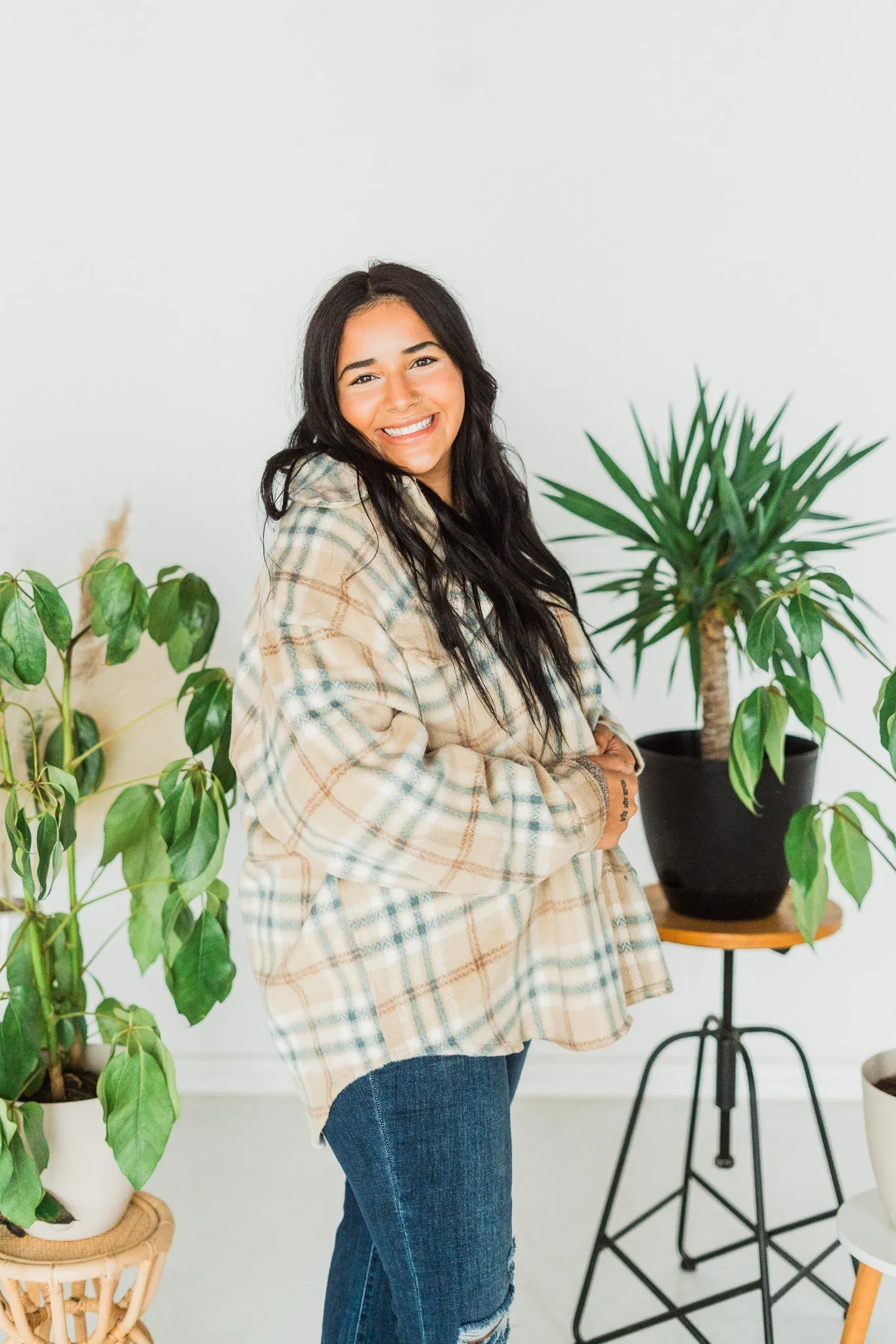 Plaid Button Front Shacket