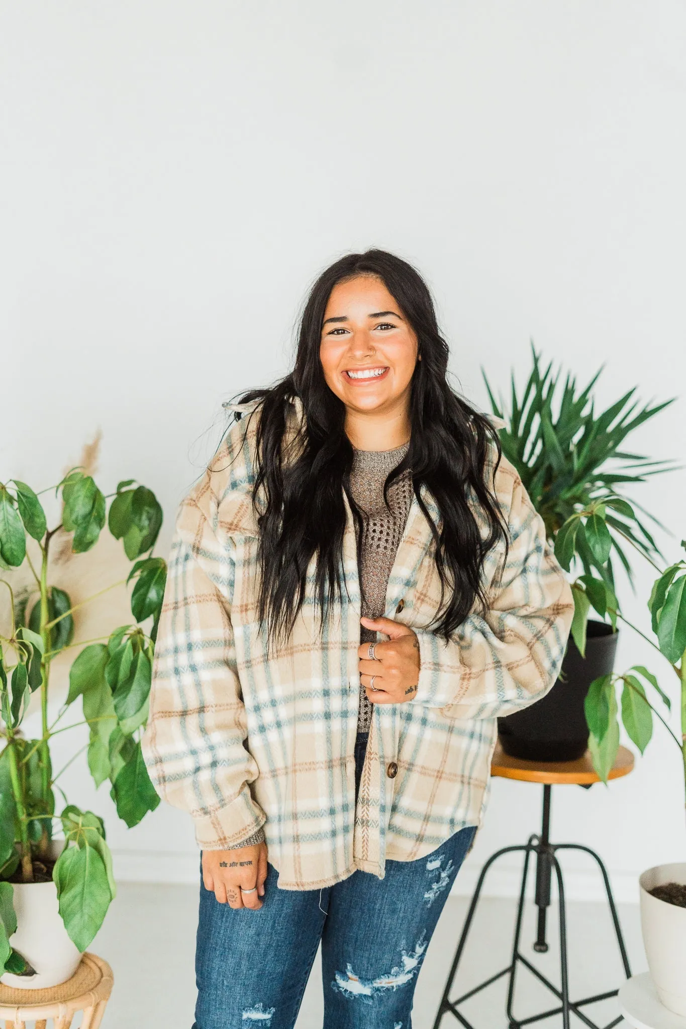 Plaid Button Front Shacket