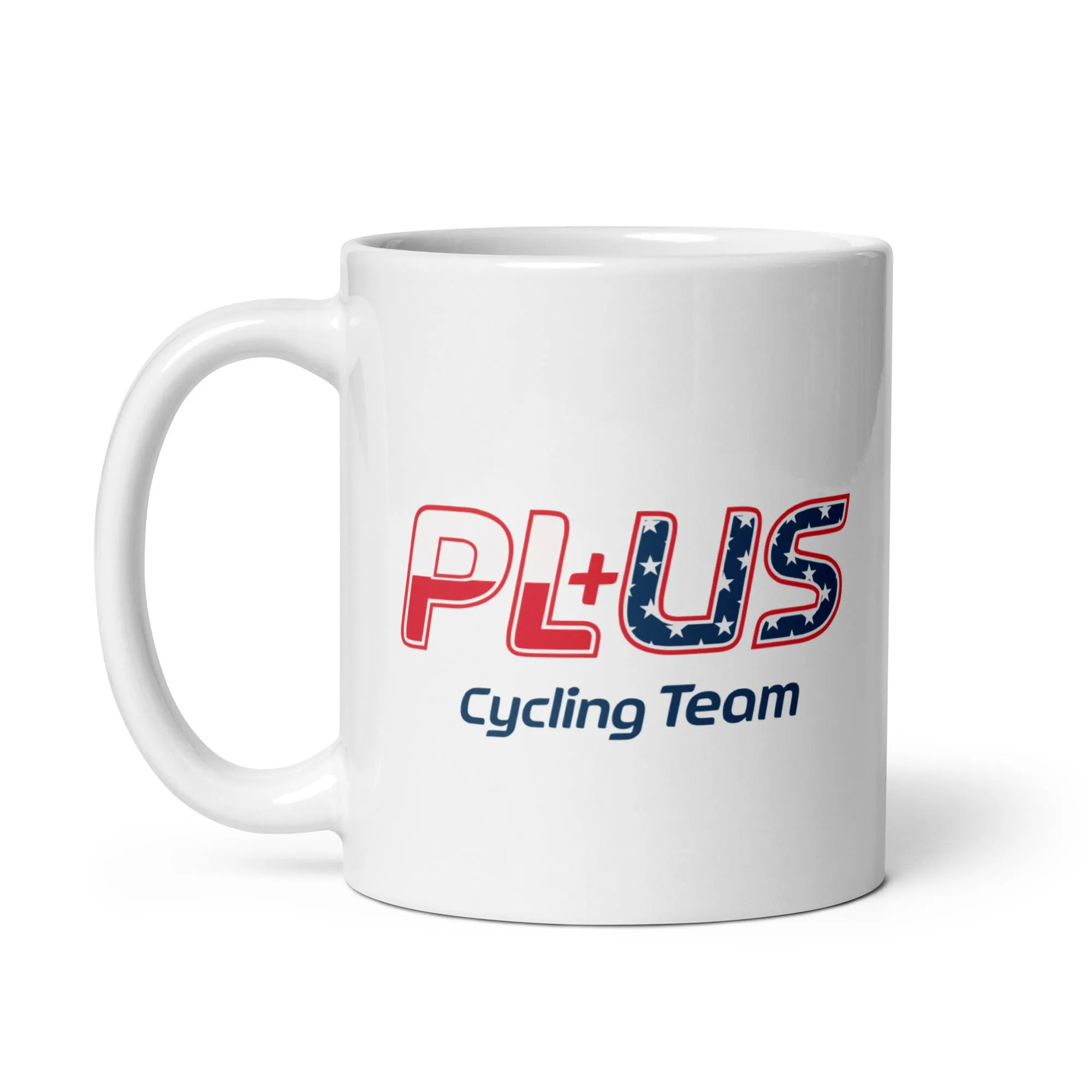 PLUS CYCLING White glossy mug