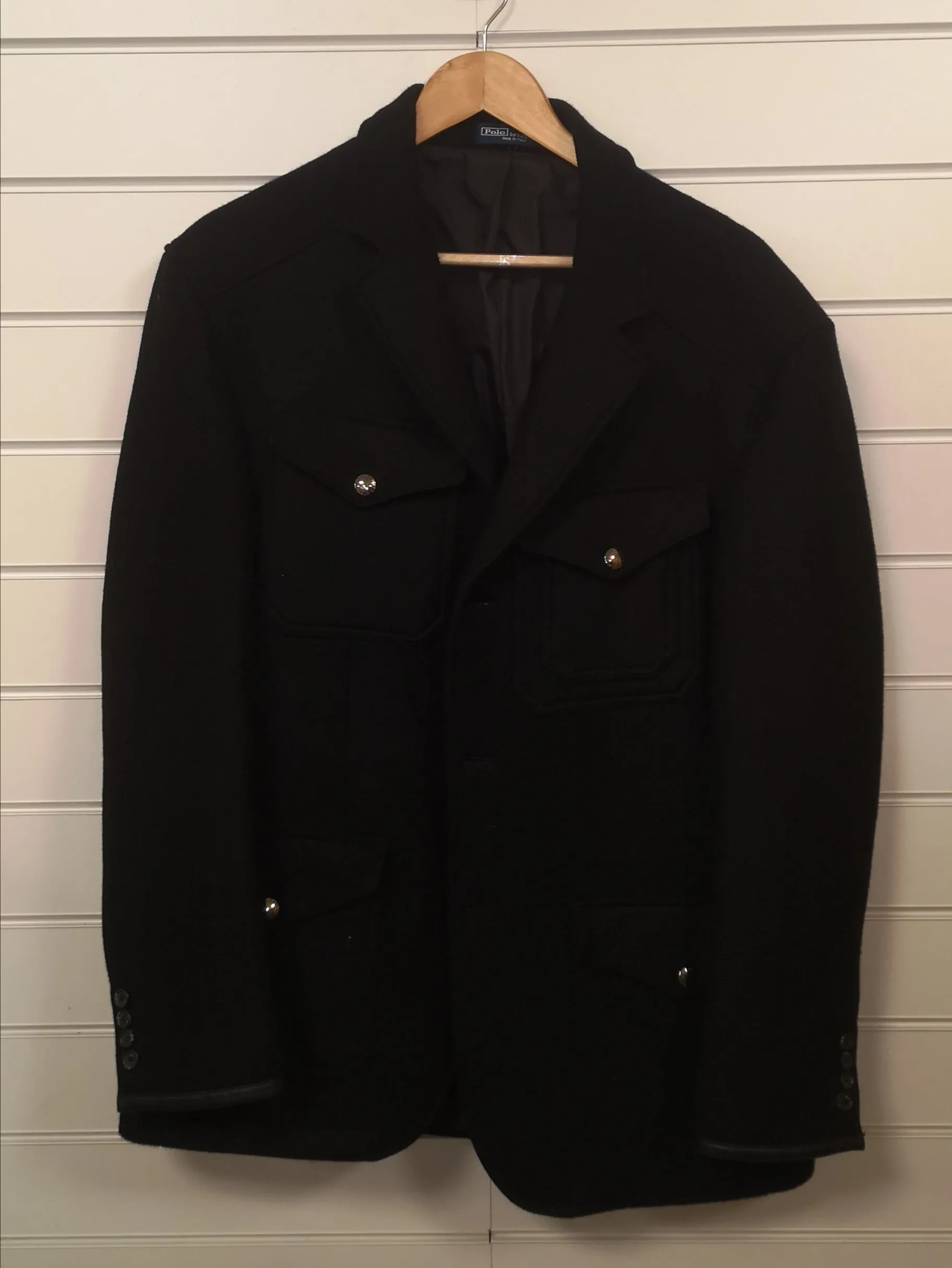 Polo Ralph Lauren Black Corduroy Cotton Thick Winter Blazer Coat Mens Size L