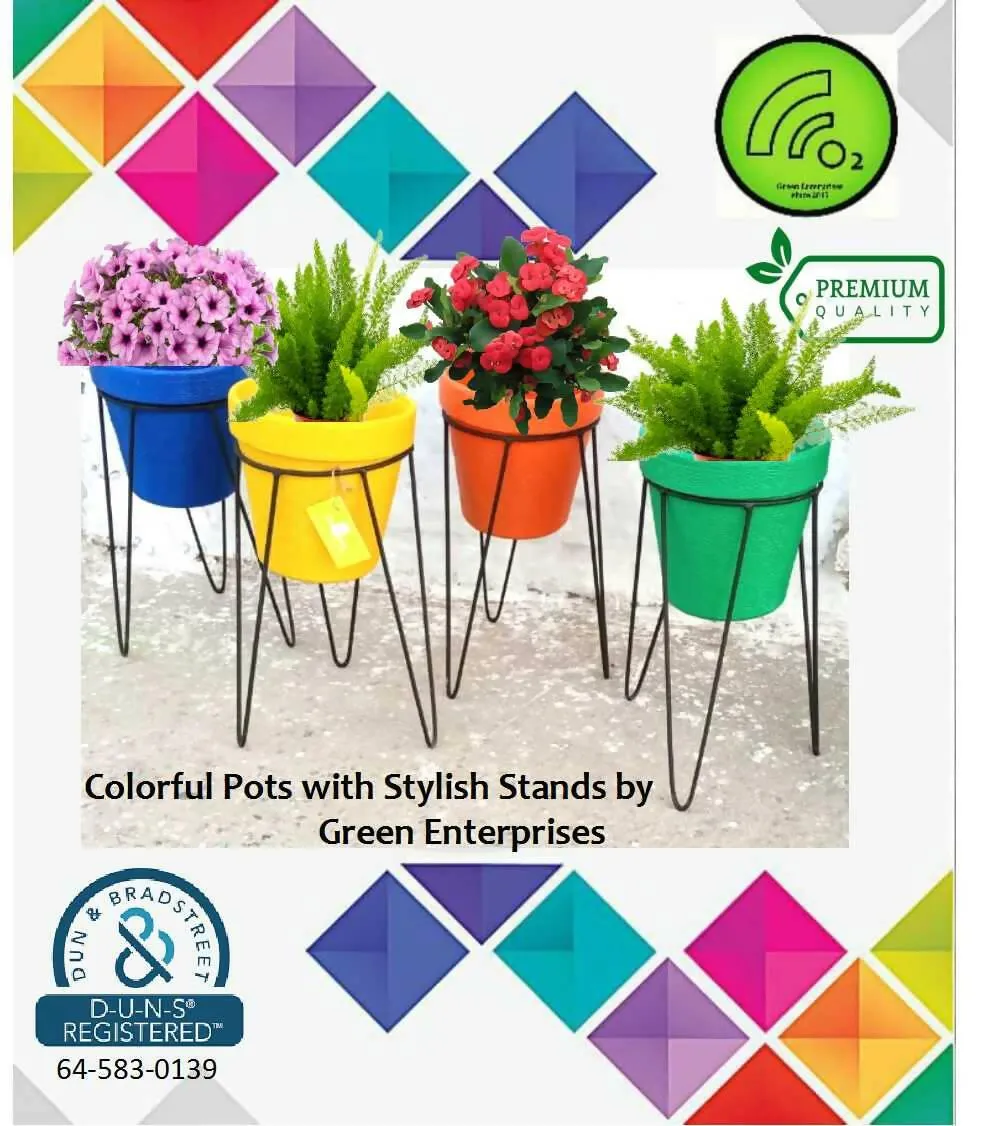 Pot with Stylish Metal Stand for Home/Garden Decor
