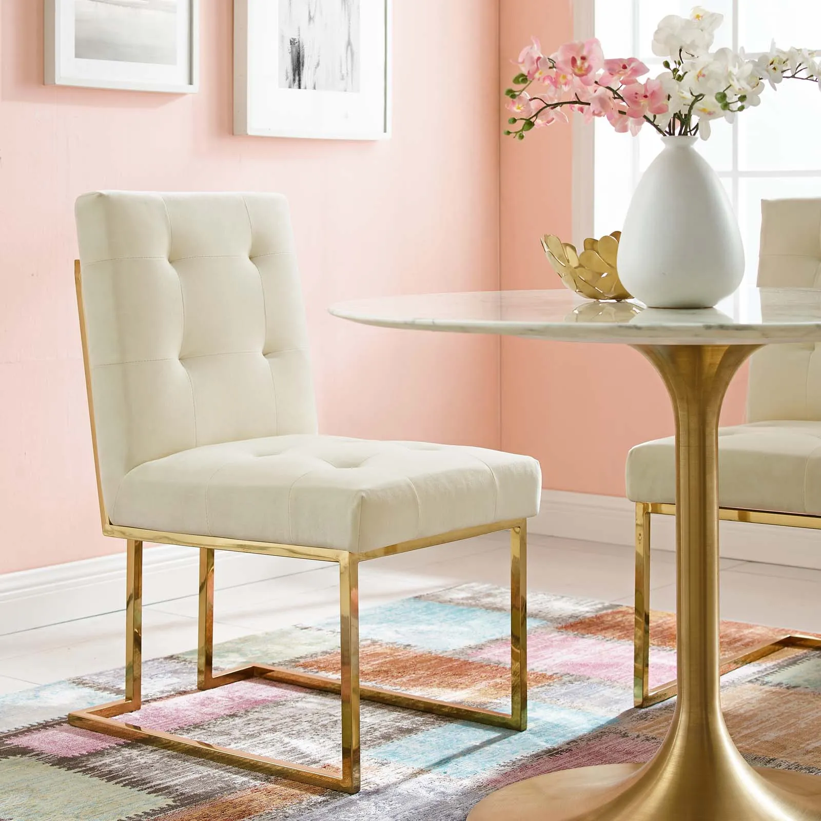 Privy Gold Stainless Steel Performance Velvet Dining Chair by Modway