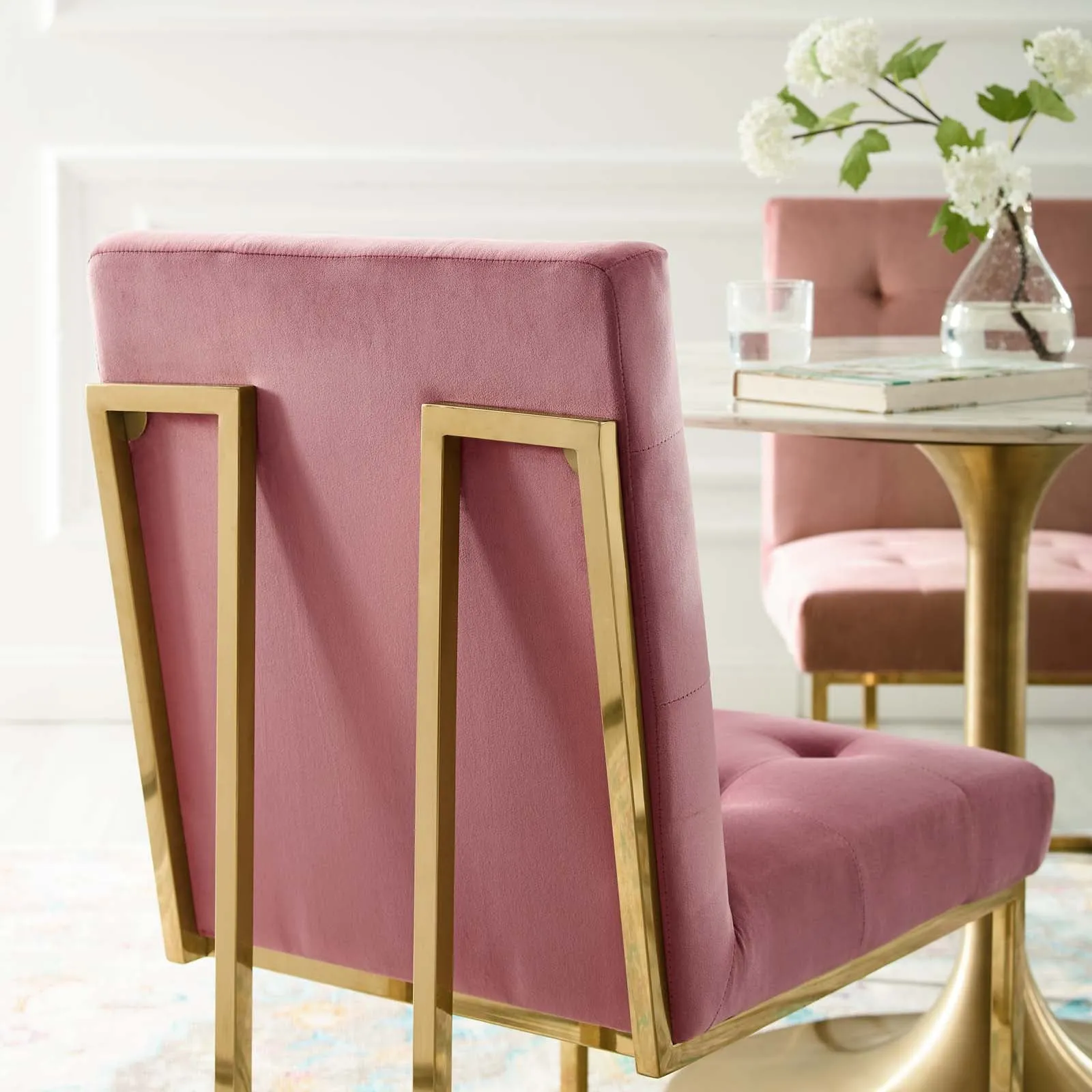 Privy Gold Stainless Steel Performance Velvet Dining Chair by Modway