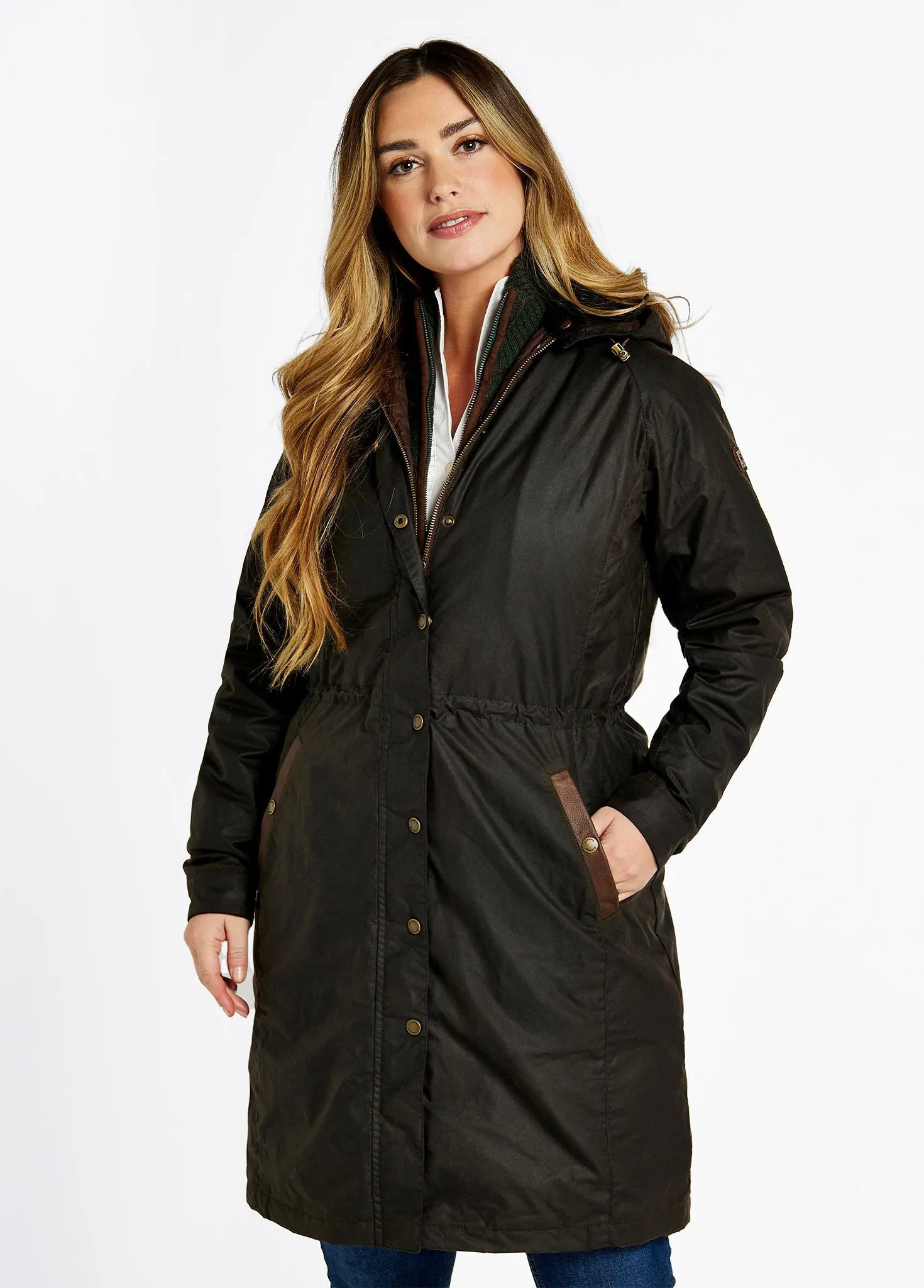 Redington Ladies Long Waxed Coat - Verdigris