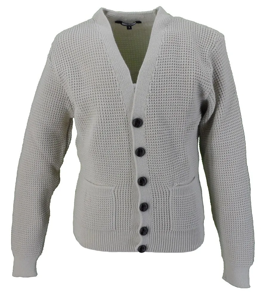 Relco Classic Retro Waffle Knit Stone Cardigan