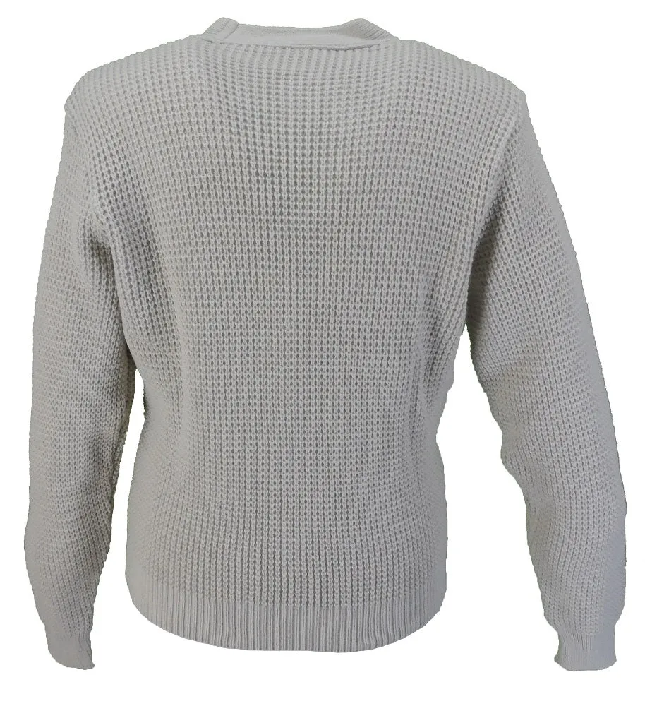 Relco Classic Retro Waffle Knit Stone Cardigan