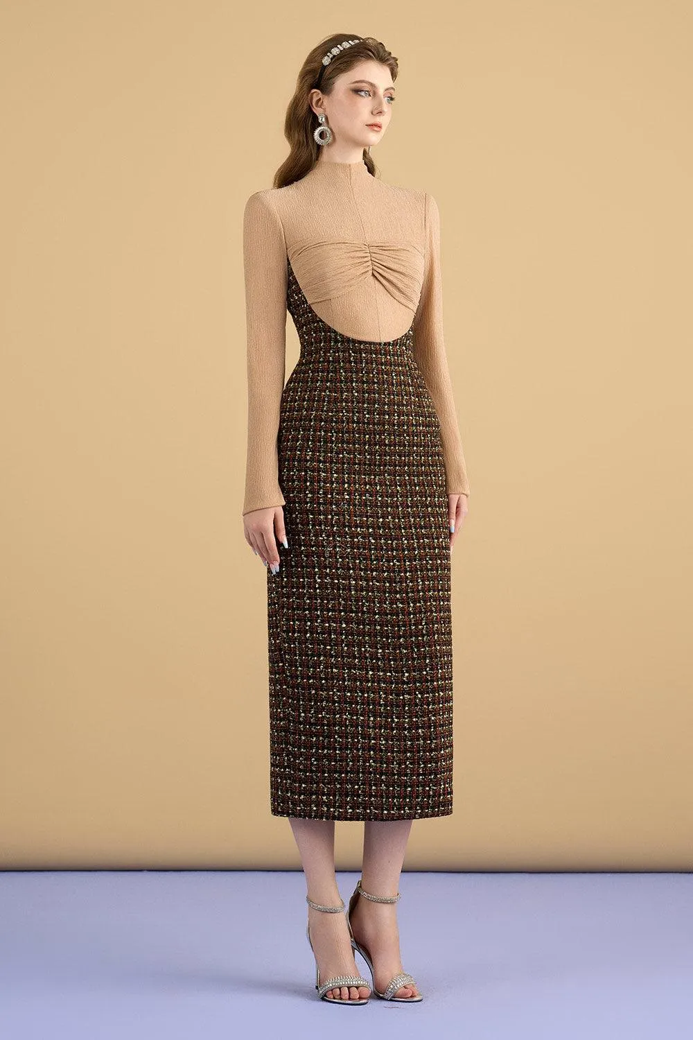 Sariah Sheath Long Sleeved Tweed Midi Dress