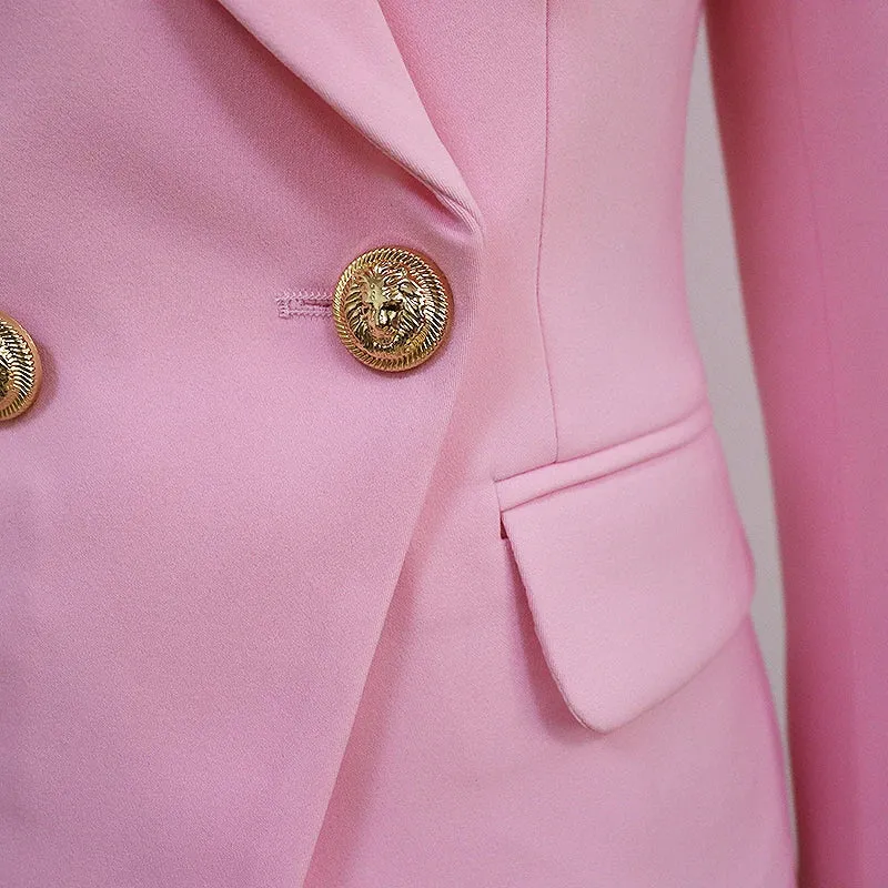 Sleek Gold Lion Embossed Buttons Double Breasted Jacket