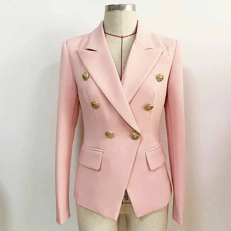Sleek Gold Lion Embossed Buttons Double Breasted Jacket