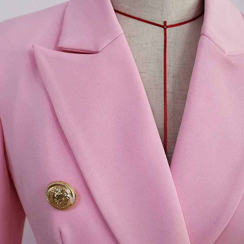 Sleek Gold Lion Embossed Buttons Double Breasted Jacket