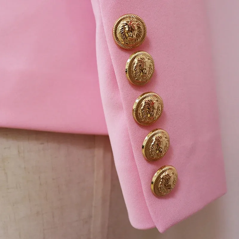 Sleek Gold Lion Embossed Buttons Double Breasted Jacket