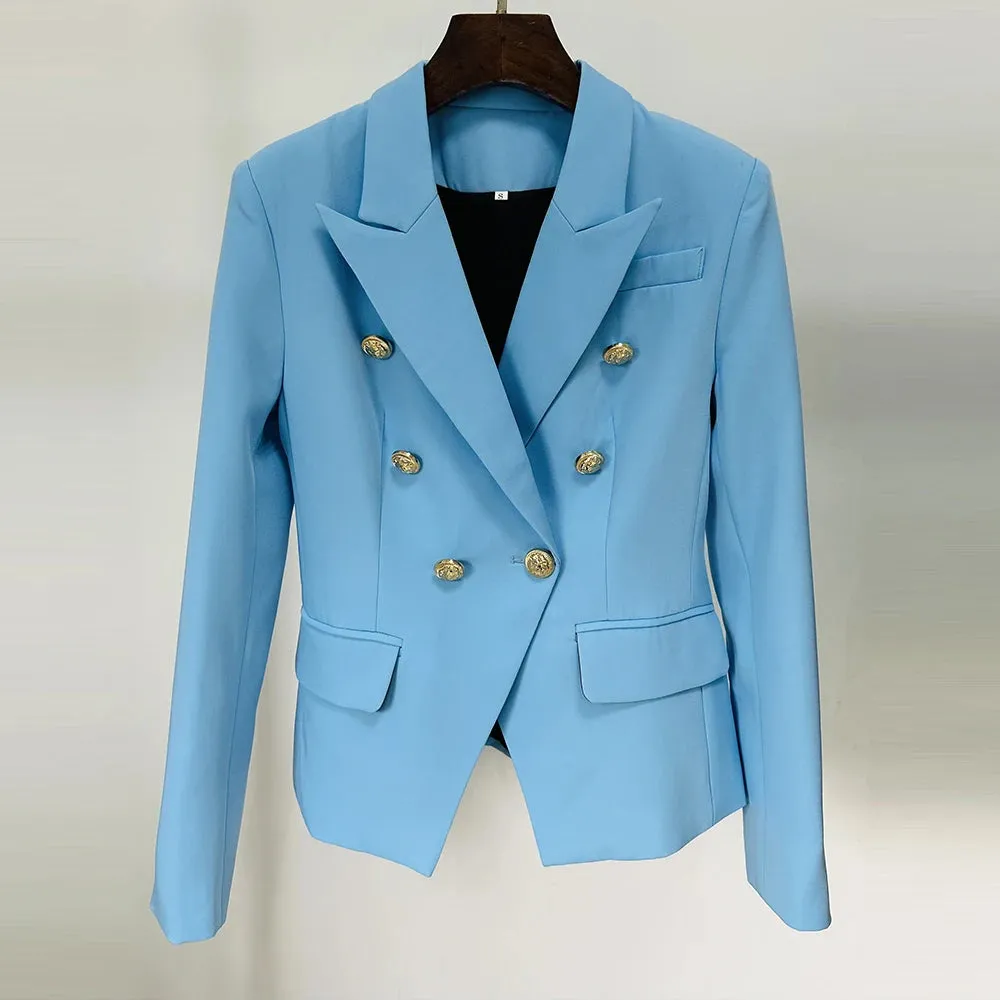 Sleek Gold Lion Embossed Buttons Double Breasted Jacket
