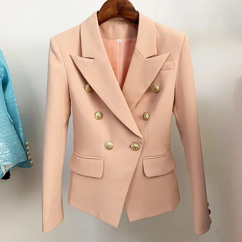 Sleek Gold Lion Embossed Buttons Double Breasted Jacket