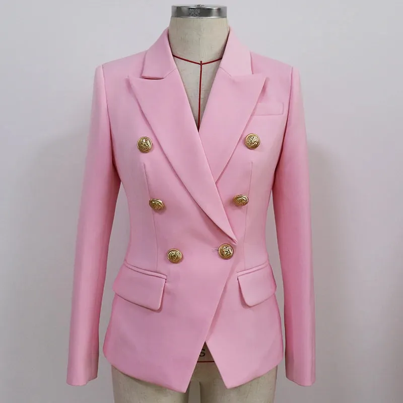 Sleek Gold Lion Embossed Buttons Double Breasted Jacket