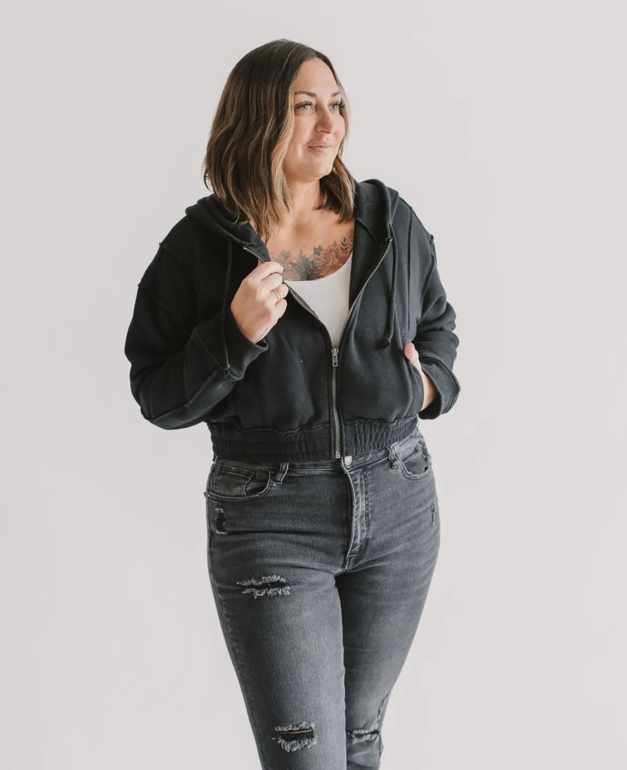 The Cassie Cropped Zip Up Hoodie