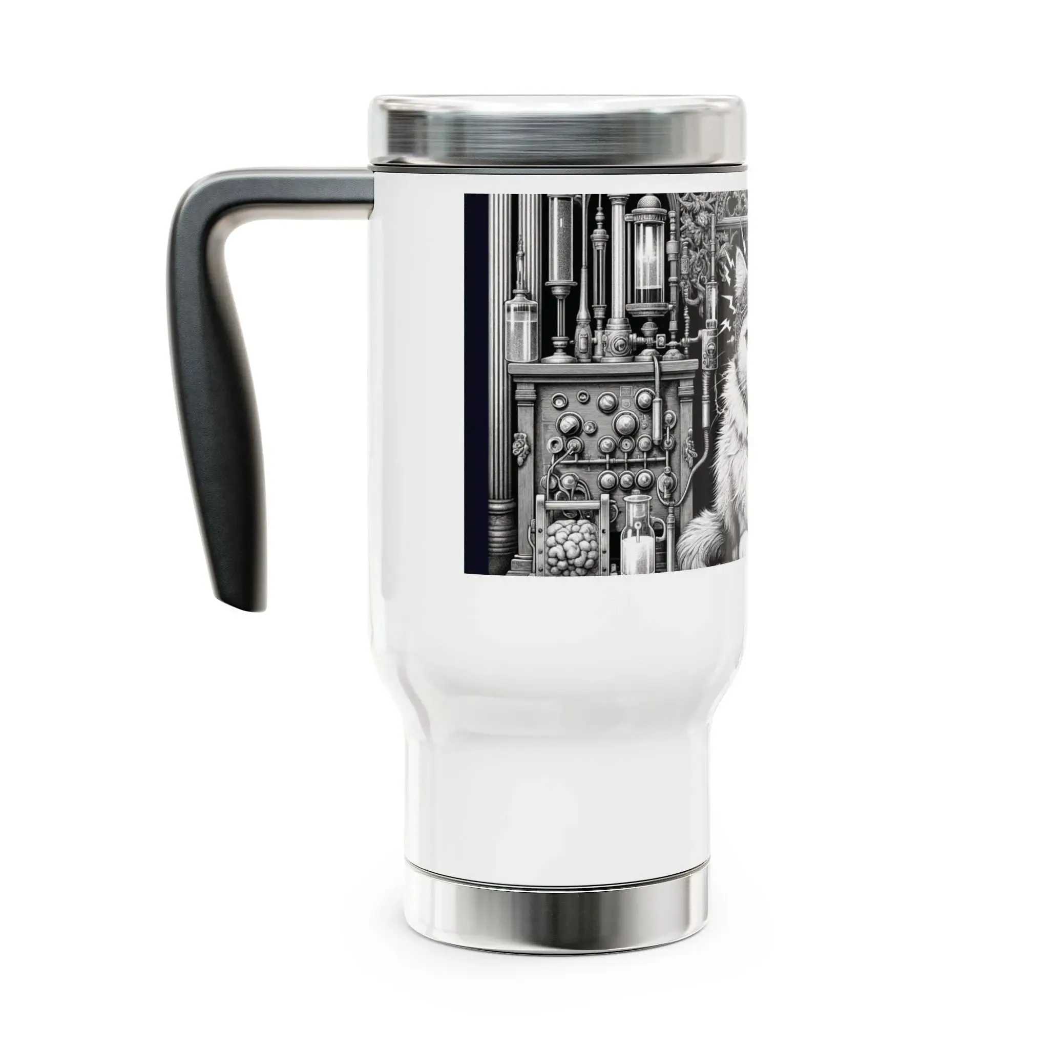 Tortured Poet - Cat Lover -Stainless Steel Travel Mug with Handle, 14oz