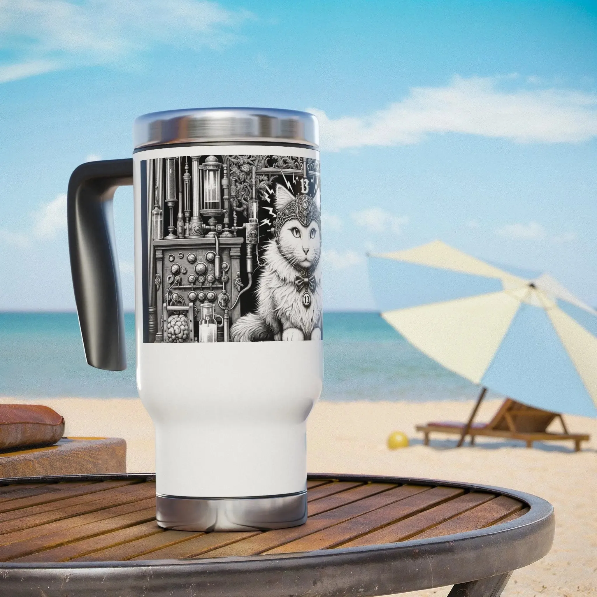 Tortured Poet - Cat Lover -Stainless Steel Travel Mug with Handle, 14oz