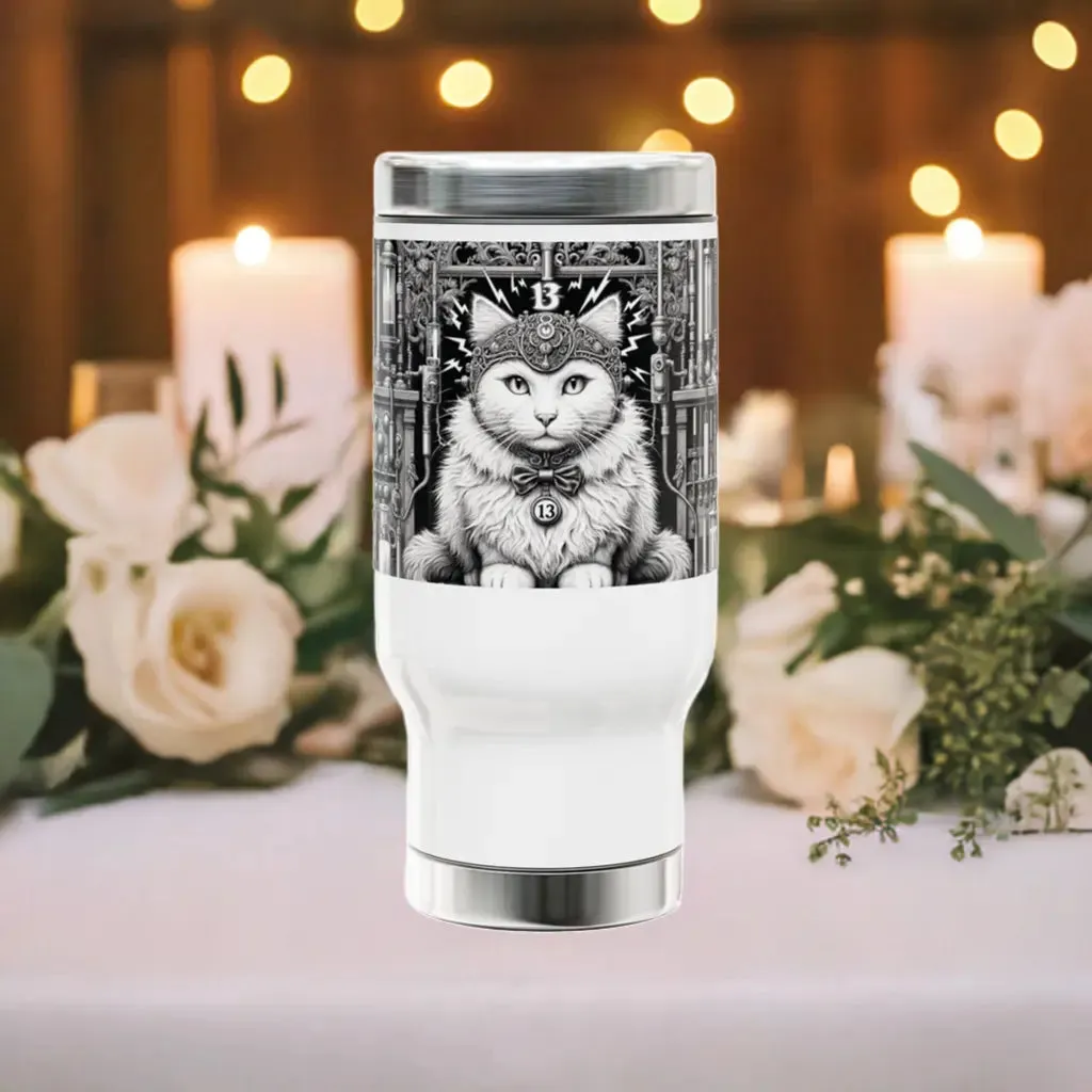 Tortured Poet - Cat Lover -Stainless Steel Travel Mug with Handle, 14oz