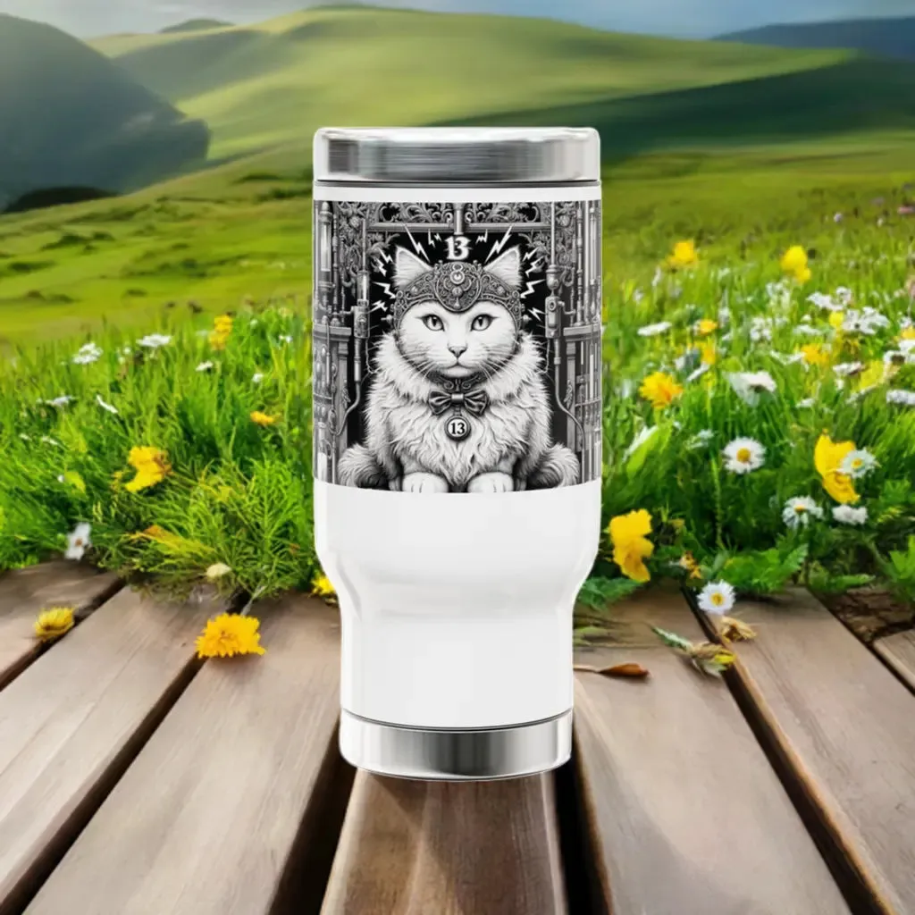 Tortured Poet - Cat Lover -Stainless Steel Travel Mug with Handle, 14oz