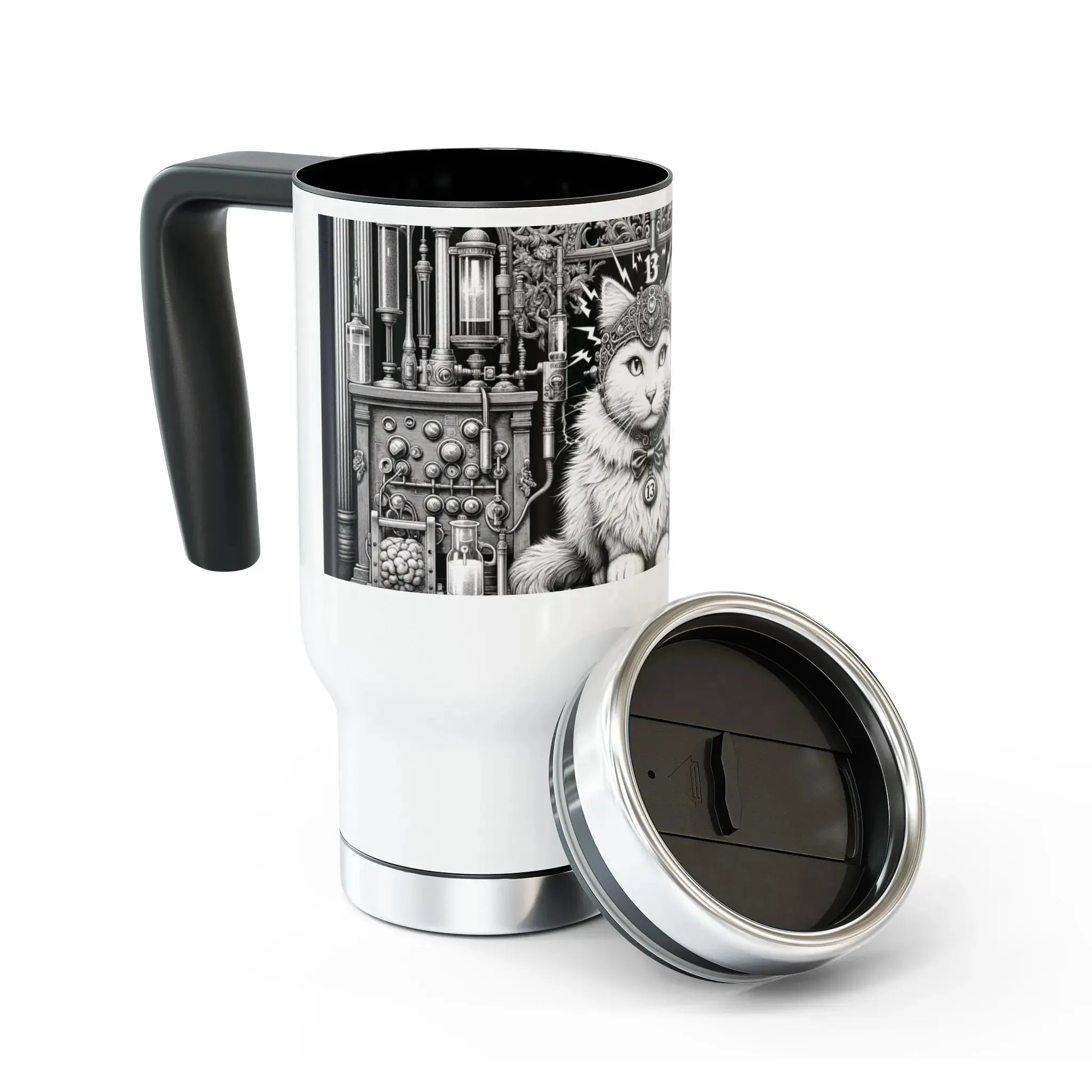 Tortured Poet - Cat Lover -Stainless Steel Travel Mug with Handle, 14oz